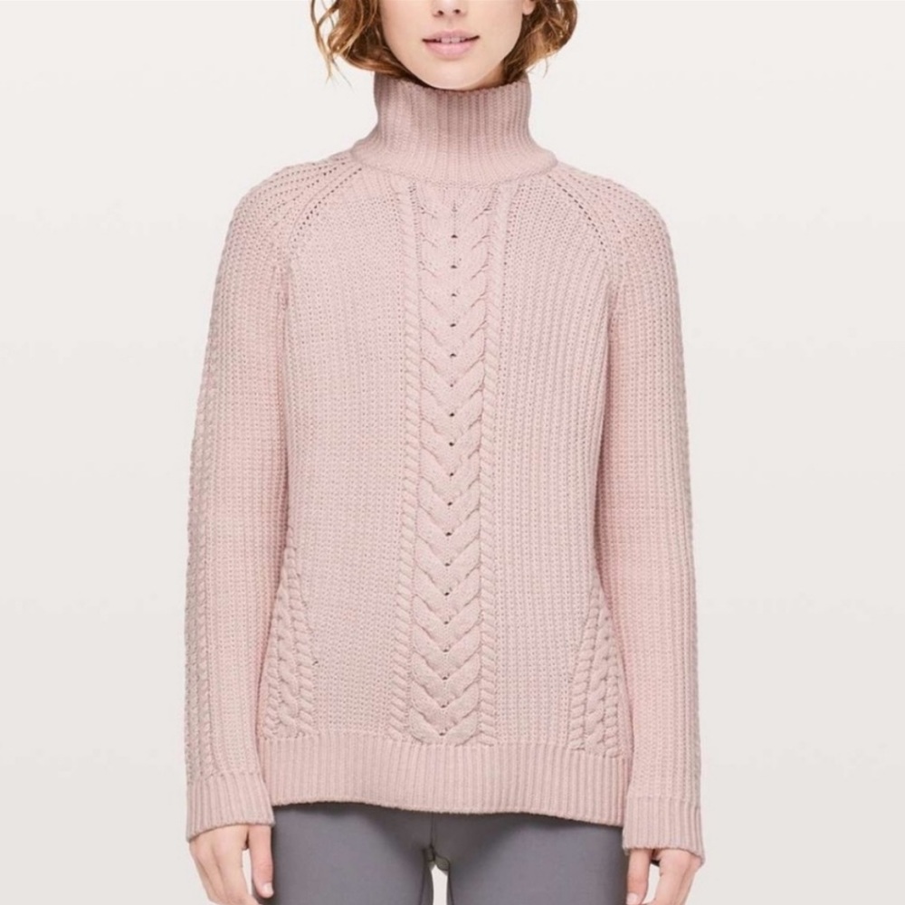 Lululemon bring the cozy misty pink cable knit turtleneck sweater size 12
